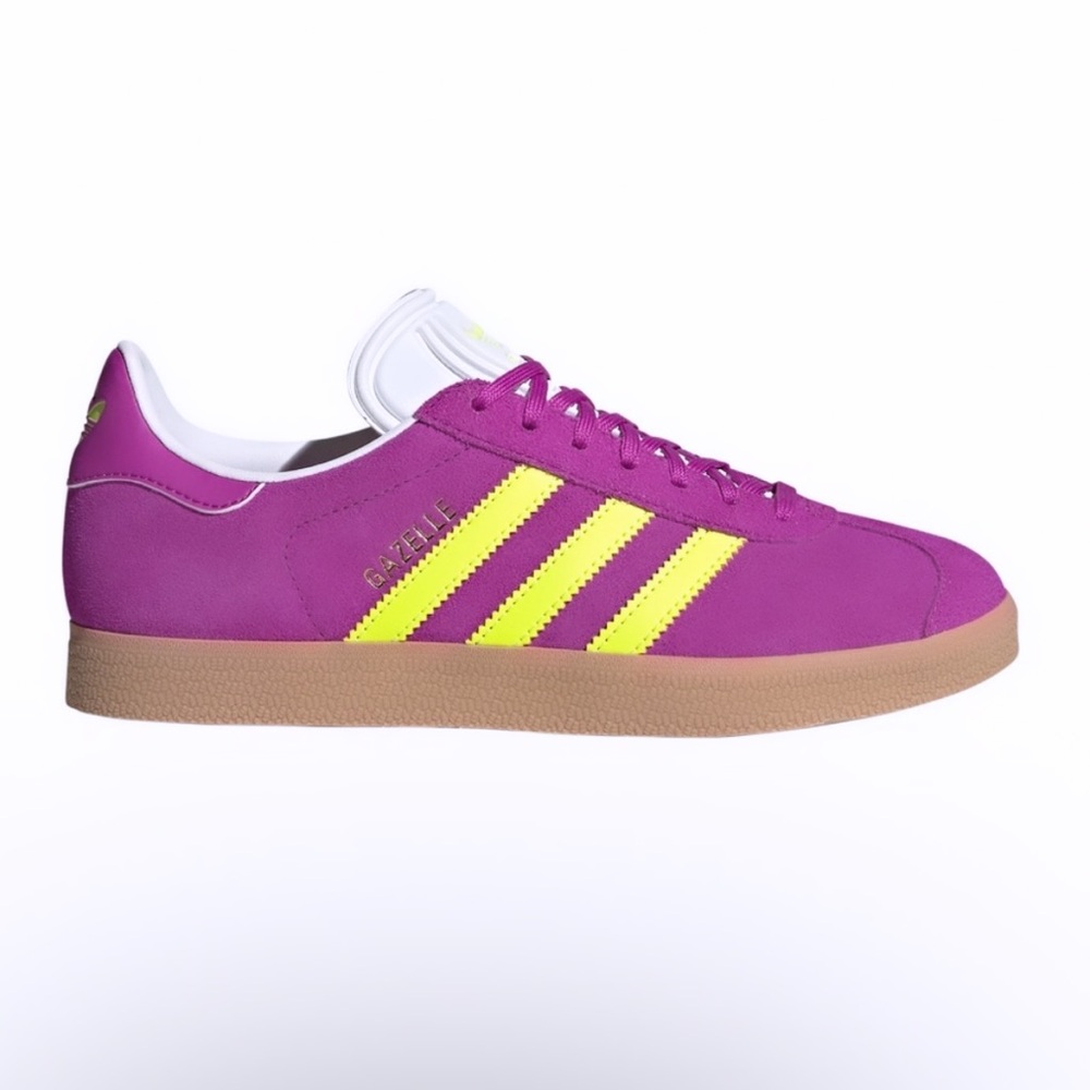WMNS ADIDAS ORIGINALS GAZELLE PURPLE BURST NEON SOLAR YELLOW SHOES SNEAKERS - Picture 3 of 17